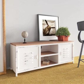 vidaXL Móvel de TV 110x30x40 cm ferro/abeto maciço branco