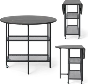 Mesa de jantar, cozinha dobrável 100 x 100 x 80 cm com aparência de mármore, mesa portátil dobrável para 2-4 pessoas, preta