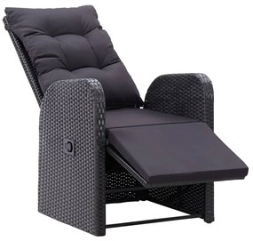 Cadeiras de jardim reclináveis c/ almofadões 2pcs vime PE preto