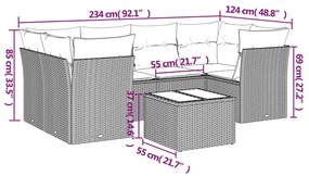 7 pcs conjunto de sofás p/ jardim c/ almofadões vime PE preto