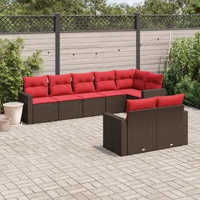 vidaXL 8 pcs conjunto sofás de jardim c/ almofadões vime PE castanho