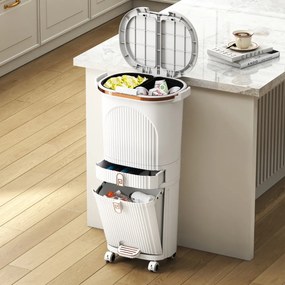 Caixote do lixo de 42 L com 2 caixotes removíveis, gaveta com pedal e rodas para sala, cozinha e casa de banho, branco