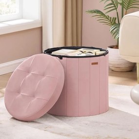 Banco redondo 46 cm de diâmetro com espaço de arrumação e tampa amovível rosa pastel