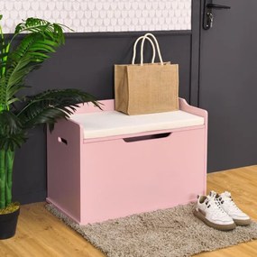 Baú de brinquedos 2 em 1, 74 x 39 x 52 cm com tampa Tampa elevável Utilização dupla como banco grande de madeira cor-de-rosa