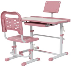 ZONEKIZ Conjunto Secretária Cadeira Crianças Ajustável Ergonomica Mesa Altura Ângulo 80x49,5x82,104 cm Rosa Confortável Estudantes | Aosom Portugal