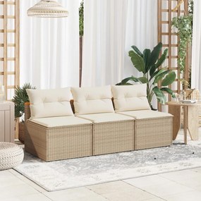 vidaXL Sofás de jardim sem braços com almofadões 2 pcs vime PE bege