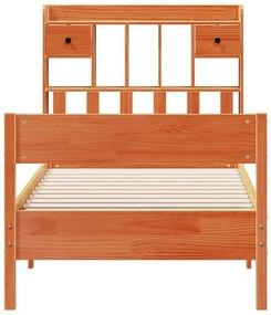 Cama com estante sem colchão 75x190cm pinho maciço castanho-mel