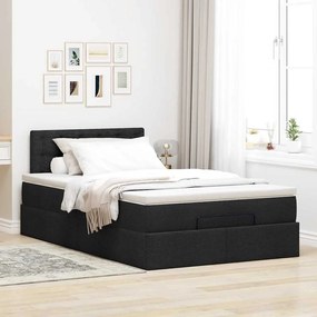 Cama otomana com colchão 120x200 cm tecido preto