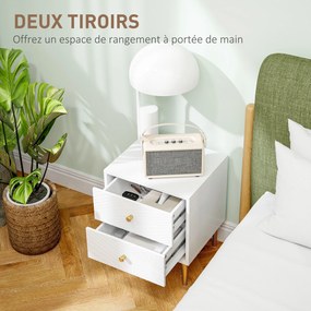 Mesa de cabeceira com 2 gavetas com puxadores, pés em aço, para quarto ou sala de estar, 40 x 35 x 50 cm, branca