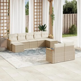 9 pcs conjunto de sofás p/ jardim com almofadões vime PE bege