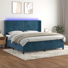 vidaXL Cama box spring c/ colchão/LED 200x200 cm veludo azul-escuro