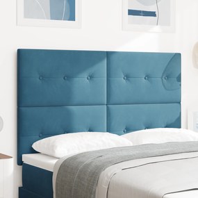Cabeceira vidaXL com Botões Estofados Azul Escuro 140 cm Veludo