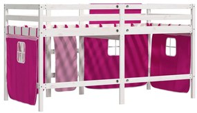 Cama alta p/ criança c/ cortinas 90x190 cm pinho maciço rosa