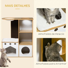 PawHut Casa para Gatos de Madeira 92,5cm Torre para Gatos com 2 Cavern