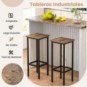 Conjunto de 4 bancos de bar sem encosto em altura de balcão com pernas de metal e apoio para os pés para cozinha Estilo industrial castanho