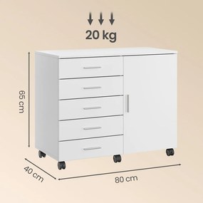 Armario escritorio com rodas 40 x 80 x 65 cm, armário para arquivos e com porta Branco