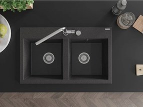 Mexen Hektor lava-loiça de granito 2-cubas 800 x 480 mm, preto salpicado, sifão cromado - 6521802000-76