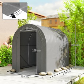 Abrigo de Jardim para Bicicletas com Estrutura em Aço, Porta com Fecho, Impermeável 2,4x1,6x1,9 m Cinzento Claro