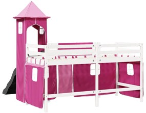 Cama alta para criança com torre 80x200 cm pinho maciço rosa