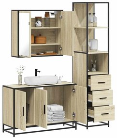 vidaXL 3 pcs conj. móveis casa banho derivados madeira carvalho sonoma