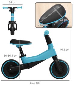 Bicicleta sem Pedais para Crianças acima de 18 Meses com Assento Ajustável em 30-36,5 cm Rodas de Ø19 cm 66,5x34x46,5 cm Azul