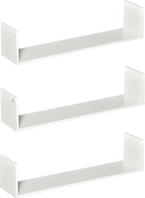 Conjunto de 3 prateleiras de parede suspensas - 80 x 18 x 18 cm - kit completo de fixação incluído - MDF com acabamento em madeira branca