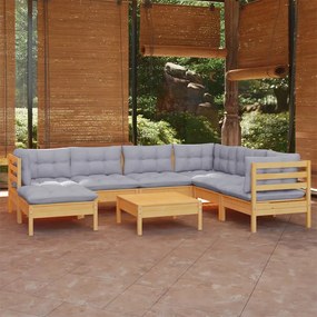 vidaXL 8 pcs conjunto lounge de jardim + almofadões cinza pinho maciço
