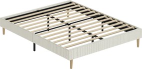 Estrutura de Cama de Casal Estofada (COLCHÃO NÃO INCLUIDO), 201 x 161 x 31 cm, Espaço de Arrumação por Baixo, Creme