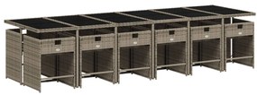 13 pcs conjunto jantar p/ jardim c/ almofadões vime PE cinzento