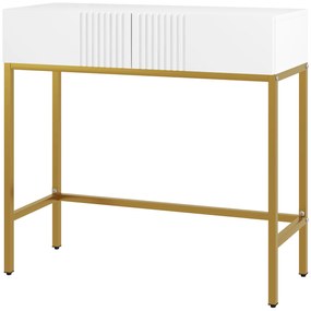 Mesa Consola Moderna Mesa de Entrada com 2 Gavetas e Pés de Aço Anti-tombo para Entrada Sala Corredor 80x31,5x75 cm Branco