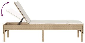 Espreguiçadeira com almofadão 55x200x44cm vime PE bege