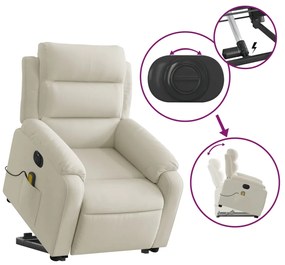 Poltrona massagens reclinável elevatória elétrica veludo creme