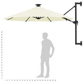 Guarda-sol para jardim de parede c/ luzes LED 300 cm areia