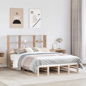 vidaXL Cama com estante sem colchão 140x190 cm madeira maciça