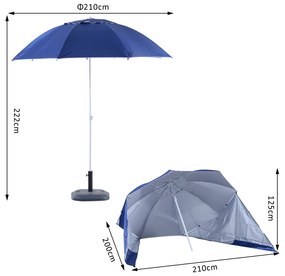 Guarda-sol para praia e jardim com painéis laterais - cor azul - poliéster, ferro e plástico - Φ210x222cm