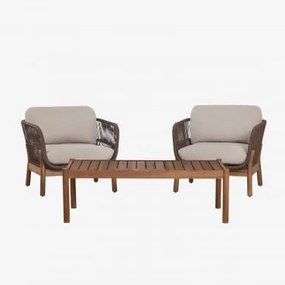 Conjunto De Jardim Com 2 Poltronas Em Corda Trançada E Mesa De Centro Em Madeira De Acácia Karvia Castanho Acácia & Tecido Castanho Avelã - Sklum