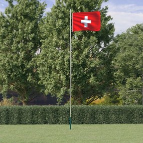 3147113 vidaXL Bandeira da Suíça e mastro 6,23 m alumínio