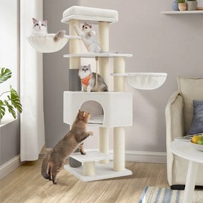 Arranhador para gatos com plataformas 50 x 50 x 160 cm branco creme-bege