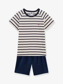 Pijama às riscas para criança, em algodão - Petit Bateau azul escuro as riscas