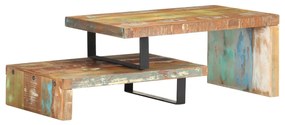 2 pcs conjunto de mesas de centro madeira recuperada maciça
