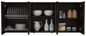 Móvel de parede para cozinha com vidro 150, com várias portas, 60 x 150 x 31,5 cm preto