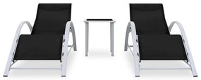 Espreguiçadeiras com mesa 2 pcs alumínio preto