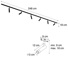 Modern railsysteem met 6 spots zwart 1-fase - Slimline Uzzy