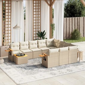 11 pcs conjunto sofás de jardim c/ almofadões vime PE bege
