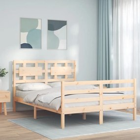3194411 vidaXL Estrutura de cama de casal c/ cabeceira madeira maciça