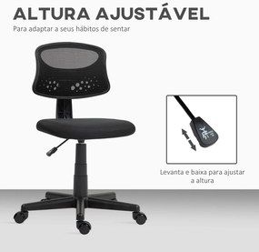 Cadeira de Escritório sem Apoio para os Braços com Encosto de Malha Respirável Altura Ajustável 43x48x78-88 cm Preto