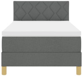 Cama Box Spring com Colchão &amp; LED Cinza Escuro 90x200 cm Tecido