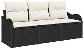Conjunto de Sofá de Jardim vidaXL 3 Peças com Almofadas Preto Rattan P