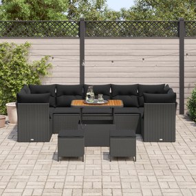 Conjunto de Sofá de Jardim vidaXL 10 peças com Almofadas Preto Rattan