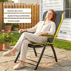 Conjunto de 2 Cadeiras Dobráveis Reclináveis de Jardim Exterior com Encosto Alto Ajustável em 5 Posições Apoio para Pés Cinza Escuro